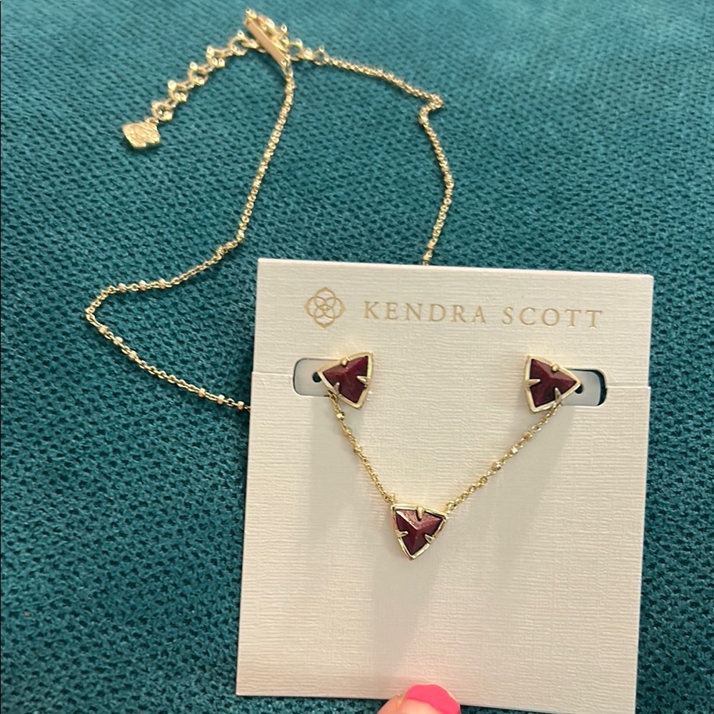 Kendra Scott Gold and Red Necklace and Earring Set